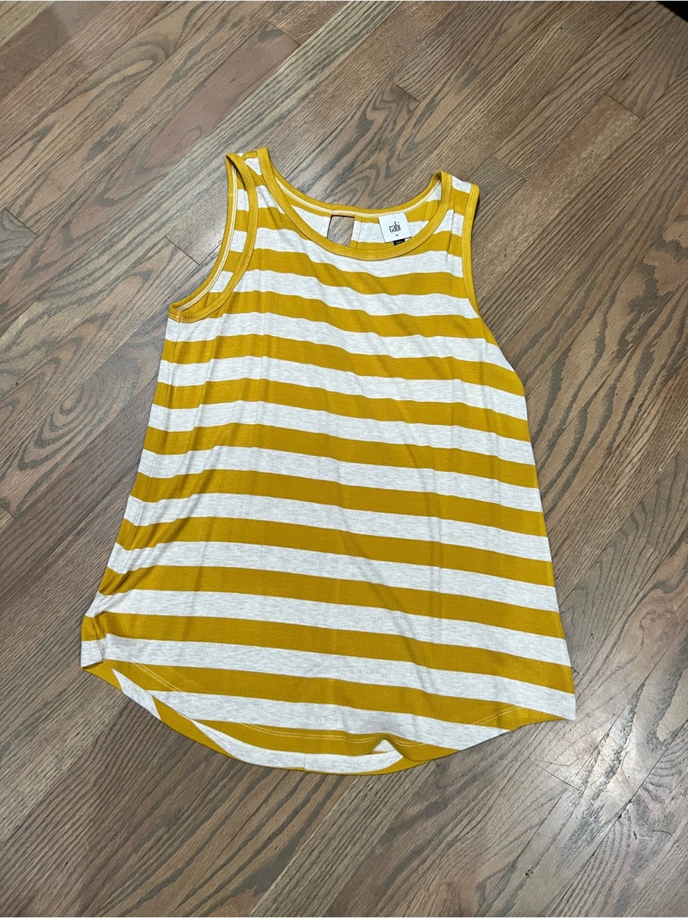 CAbi Mustard and White Striped Sleeveless Tank